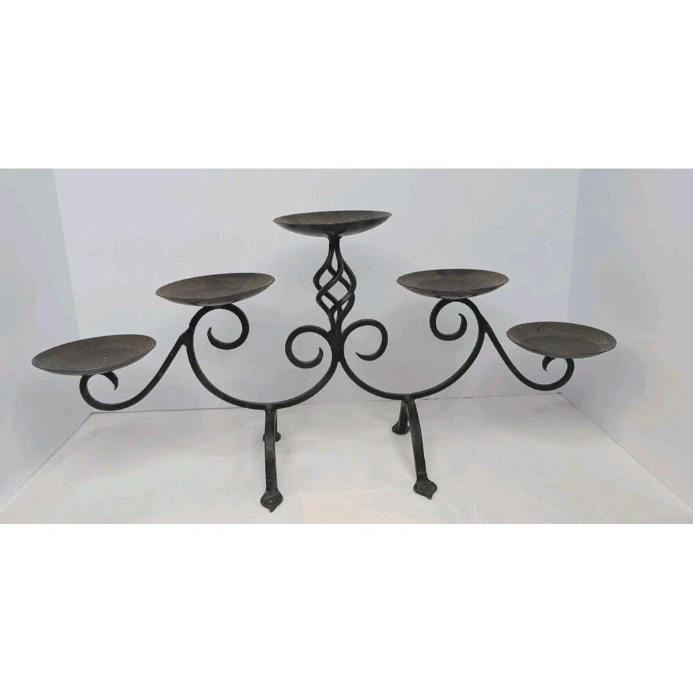 Black Wrought Iron 5 Light Candelabra Candle Holder Scroll Centerpiece 22